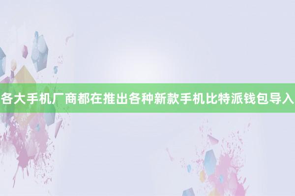 各大手机厂商都在推出各种新款手机比特派钱包导入